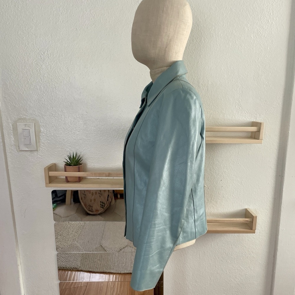 Vintage Saguaro Seafoam Blue Leather Jacket Minimalist 90s Jacket Small - Picture 10 of 12